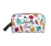 SamLng Large Travel Cosmetic Bag – Healthy Food Full-Print Design, Portable Toiletry Organizer, Multi-Use Pouch for Makeup, White, One Size