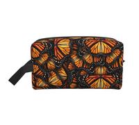 SamLng Large Travel Cosmetic Bag – Heaps of Orange Monarch Butterflies Full-Print Design, Portable Toiletry Organizer, Multi-Use Pouch for Makeup, White, One Size