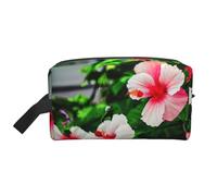 SamLng Large Travel Cosmetic Bag â€“ Hibiscus Flowers Full-Print Design, Portable Toiletry Organizer, Multi-Use Pouch for Makeup, White, One Size