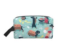 SamLng Large Travel Cosmetic Bag – Hot Dogs and Lemonade Full-Print Design, Portable Toiletry Organizer, Multi-Use Pouch for Makeup, White, One Size