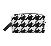 SamLng Large Travel Cosmetic Bag – Houndstooth Black Full-Print Design, Portable Toiletry Organizer, Multi-Use Pouch for Makeup, White, One Size