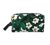 SamLng Large Travel Cosmetic Bag â€“ Hunter Green Floral Petals Pattern Full-Print Design, Portable Toiletry Organizer, Multi-Use Pouch for Makeup, White, One Size
