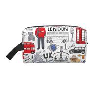 SamLng Large Travel Cosmetic Bag – I Love London Full-Print Design, Portable Toiletry Organizer, Multi-Use Pouch for Makeup, White, One Size