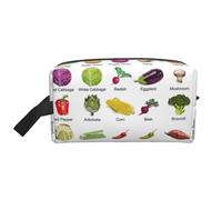 SamLng Large Travel Cosmetic Bag â€“ Introduction of various vegetables Full-Print Design, Portable Toiletry Organizer, Multi-Use Pouch for Makeup, White, One Size