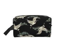 SamLng Large Travel Cosmetic Bag – Japanese Crane & Pine Full-Print Design, Portable Toiletry Organizer, Multi-Use Pouch for Makeup, White, One Size