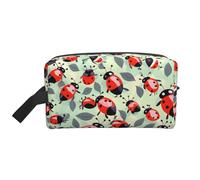 SamLng Large Travel Cosmetic Bag â€“ Ladybugs Cartoon Pattern Full-Print Design, Portable Toiletry Organizer, Multi-Use Pouch for Makeup, White, One Size