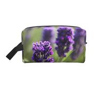 SamLng Large Travel Cosmetic Bag â€“ Lavender Colored Flowers Full-Print Design, Portable Toiletry Organizer, Multi-Use Pouch for Makeup, White, One Size