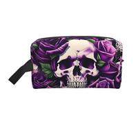 SamLng Large Travel Cosmetic Bag – many Purple Rose Skull Full-Print Design, Portable Toiletry Organizer, Multi-Use Pouch for Makeup, White, One Size