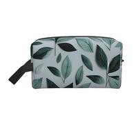 SamLng Large Travel Cosmetic Bag â€“ Mint Gray Leaf Full-Print Design, Portable Toiletry Organizer, Multi-Use Pouch for Makeup, White, One Size