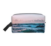SamLng Large Travel Cosmetic Bag – ocean waves Full-Print Design, Portable Toiletry Organizer, Multi-Use Pouch for Makeup, White, One Size