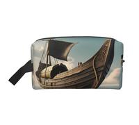 SamLng Large Travel Cosmetic Bag â€“ Old Viking Boat Full-Print Design, Portable Toiletry Organizer, Multi-Use Pouch for Makeup, White, One Size