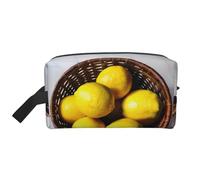 SamLng Large Travel Cosmetic Bag â€“ One Basket Lemons Full-Print Design, Portable Toiletry Organizer, Multi-Use Pouch for Makeup, White, One Size