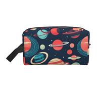 SamLng Large Travel Cosmetic Bag â€“ Outer Space Planets Full-Print Design, Portable Toiletry Organizer, Multi-Use Pouch for Makeup, White, One Size