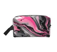 SamLng Large Travel Cosmetic Bag â€“ Pink Abstract Marble Gray Artistic Full-Print Design, Portable Toiletry Organizer, Multi-Use Pouch for Makeup, White, One Size