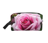 SamLng Large Travel Cosmetic Bag â€“ Pink Rose Blossom Full-Print Design, Portable Toiletry Organizer, Multi-Use Pouch for Makeup, White, One Size