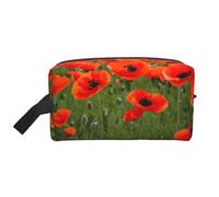 SamLng Large Travel Cosmetic Bag â€“ Poppy Flowers Petals Full-Print Design, Portable Toiletry Organizer, Multi-Use Pouch for Makeup, White, One Size