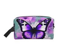 SamLng Large Travel Cosmetic Bag – Purple Butterfly Full-Print Design, Portable Toiletry Organizer, Multi-Use Pouch for Makeup, White, One Size, White, One Size