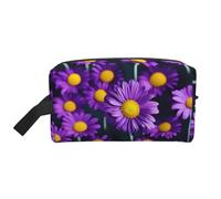 SamLng Large Travel Cosmetic Bag â€“ Purple Daisy Flower Full-Print Design, Portable Toiletry Organizer, Multi-Use Pouch for Makeup, White, One Size