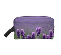 SamLng Large Travel Cosmetic Bag – Purple Lavender Colored Flowers Full-Print Design, Portable Toiletry Organizer, Multi-Use Pouch for Makeup, White, One Size