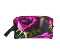 SamLng Large Travel Cosmetic Bag – Purple Roses Full-Print Design, Portable Toiletry Organizer, Multi-Use Pouch for Makeup, White, One Size