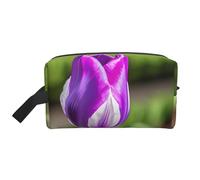 SamLng Large Travel Cosmetic Bag – Purple Tulip Full-Print Design, Portable Toiletry Organizer, Multi-Use Pouch for Makeup, White, One Size