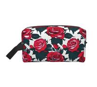 SamLng Large Travel Cosmetic Bag â€“ Rose Flower Floral Picture Full-Print Design, Portable Toiletry Organizer, Multi-Use Pouch for Makeup, White, One Size, White, One Size