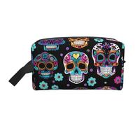 SamLng Large Travel Cosmetic Bag â€“ Sugar Skull Full-Print Design, Portable Toiletry Organizer, Multi-Use Pouch for Makeup, White, One Size, White, One Size