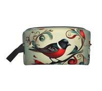 SamLng Large Travel Cosmetic Bag – Teal Birds Musical Note Full-Print Design, Portable Toiletry Organizer, Multi-Use Pouch for Makeup, White, One Size