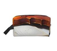 SamLng Large Travel Cosmetic Bag – Violin Book Full-Print Design, Portable Toiletry Organizer, Multi-Use Pouch for Makeup, White, One Size, White, One Size