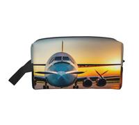 SamLng Large Travel Cosmetic Bag - Aircraft Plane at Sunsets Full-Print Design, Portable Toiletry Organizer, Multi-Use Pouch for Makeup, White, One Size