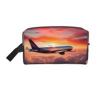 SamLng Large Travel Cosmetic Bag - Airplane Sunsets Sky Full-Print Design, Portable Toiletry Organizer, Multi-Use Pouch for Makeup, White, One Size