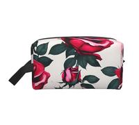SamLng Large Travel Cosmetic Bag - Blossoming Rose Flowers Full-Print Design, Portable Toiletry Organizer, Multi-Use Pouch for Makeup, White, One Size