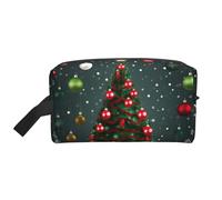 SamLng Large Travel Cosmetic Bag - Christmas Tree and ball Full-Print Design, Portable Toiletry Organizer, Multi-Use Pouch for Makeup, White, One Size