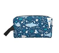 SamLng Large Travel Cosmetic Bag - Cute Blue Fish Full-Print Design, Portable Toiletry Organizer, Multi-Use Pouch for Makeup, White, One Size