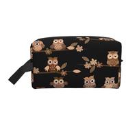 SamLng Large Travel Cosmetic Bag - Cute Brown Cartoon Owls Full-Print Design, Portable Toiletry Organizer, Multi-Use Pouch for Makeup, White, One Size