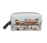 SamLng Large Travel Cosmetic Bag - Cute Christmas Owls on Branch Full-Print Design, Portable Toiletry Organizer, Multi-Use Pouch for Makeup, White, One Size