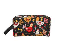 SamLng Large Travel Cosmetic Bag - Cute Rooster Chickens Full-Print Design, Portable Toiletry Organizer, Multi-Use Pouch for Makeup, White, One Size