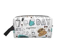 SamLng Large Travel Cosmetic Bag - Delicious Coffee Full-Print Design, Portable Toiletry Organizer, Multi-Use Pouch for Makeup, White, One Size