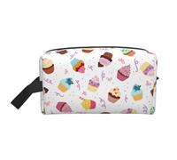 SamLng Large Travel Cosmetic Bag - Delicious Cupcakes Full-Print Design, Portable Toiletry Organizer, Multi-Use Pouch for Makeup, White, One Size