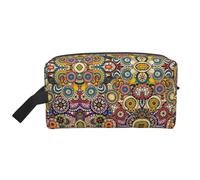 SamLng Large Travel Cosmetic Bag - Ethnic Circles Floral Pattern Full-Print Design, Portable Toiletry Organizer, Multi-Use Pouch for Makeup, White, One Size