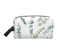 SamLng Large Travel Cosmetic Bag - Eucalyptus Leaves Full-Print Design, Portable Toiletry Organizer, Multi-Use Pouch for Makeup, White, One Size