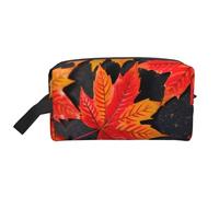 SamLng Large Travel Cosmetic Bag - Fall Red Leaves Full-Print Design, Portable Toiletry Organizer, Multi-Use Pouch for Makeup, White, One Size