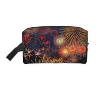 SamLng Large Travel Cosmetic Bag - Fireworks Full-Print Design, Portable Toiletry Organizer, Multi-Use Pouch for Makeup, White, One Size