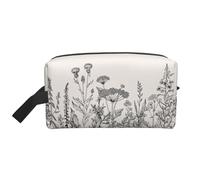 SamLng Large Travel Cosmetic Bag - Floral Herbs Botanical Engraving Full-Print Design, Portable Toiletry Organizer, Multi-Use Pouch for Makeup, White, One Size