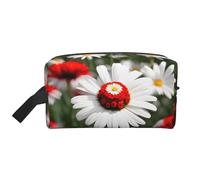 SamLng Large Travel Cosmetic Bag - Flower and White Daisy Full-Print Design, Portable Toiletry Organizer, Multi-Use Pouch for Makeup, White, One Size
