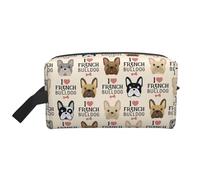 SamLng Large Travel Cosmetic Bag - French dog Full-Print Design, Portable Toiletry Organizer, Multi-Use Pouch for Makeup, White, One Size
