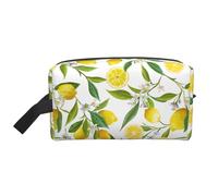 SamLng Large Travel Cosmetic Bag - Fresh Tropical Lemons Full-Print Design, Portable Toiletry Organizer, Multi-Use Pouch for Makeup, White, One Size