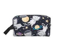 SamLng Large Travel Cosmetic Bag - Fun cat Astronaut Full-Print Design, Portable Toiletry Organizer, Multi-Use Pouch for Makeup, White, One Size