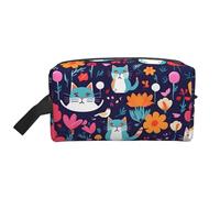 SamLng Large Travel Cosmetic Bag - Funny Cats Birds and Flowers Full-Print Design, Portable Toiletry Organizer, Multi-Use Pouch for Makeup, White, One Size