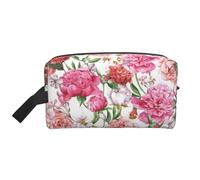 SamLng Large Travel Cosmetic Bag - Garden Peony Full-Print Design, Portable Toiletry Organizer, Multi-Use Pouch for Makeup, White, One Size